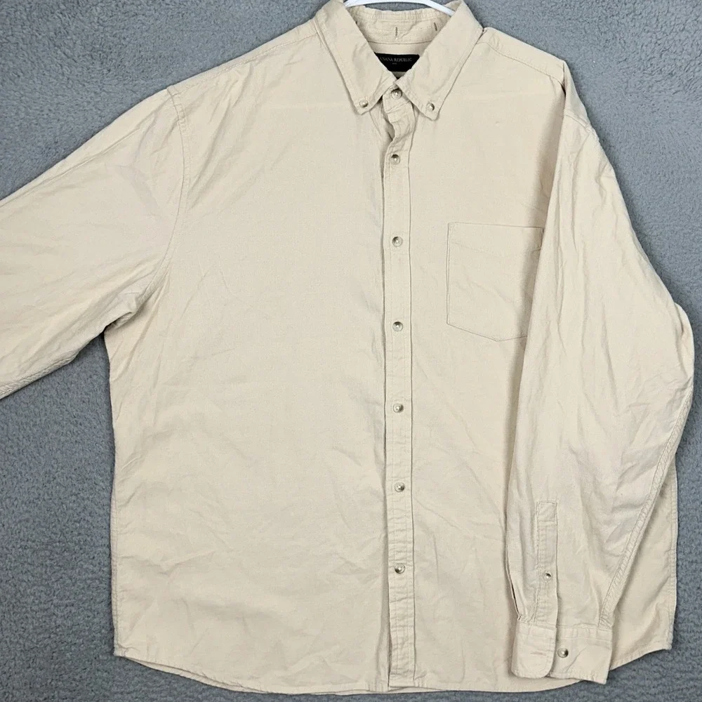 Banana Republic Shirt Mens 2XL Slim Fit Corduroy Tan Button Down Long Sleeve EUC